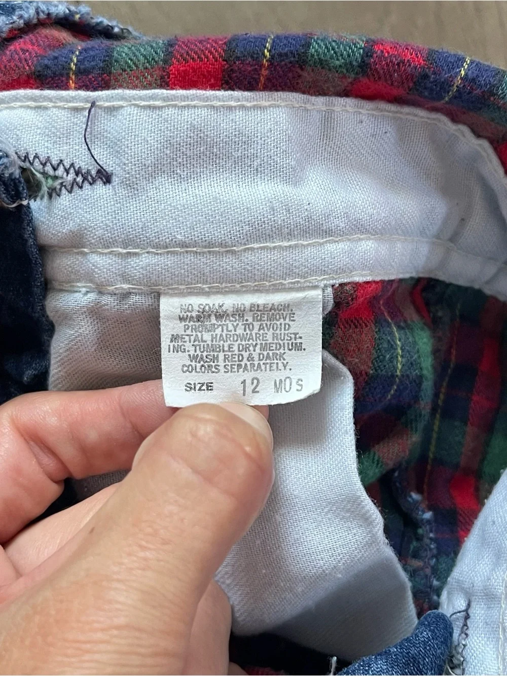 Vintage Oshkosh B’gosh Vestbak USA Plaid Flannel Lined 12m Baby Denim Overalls